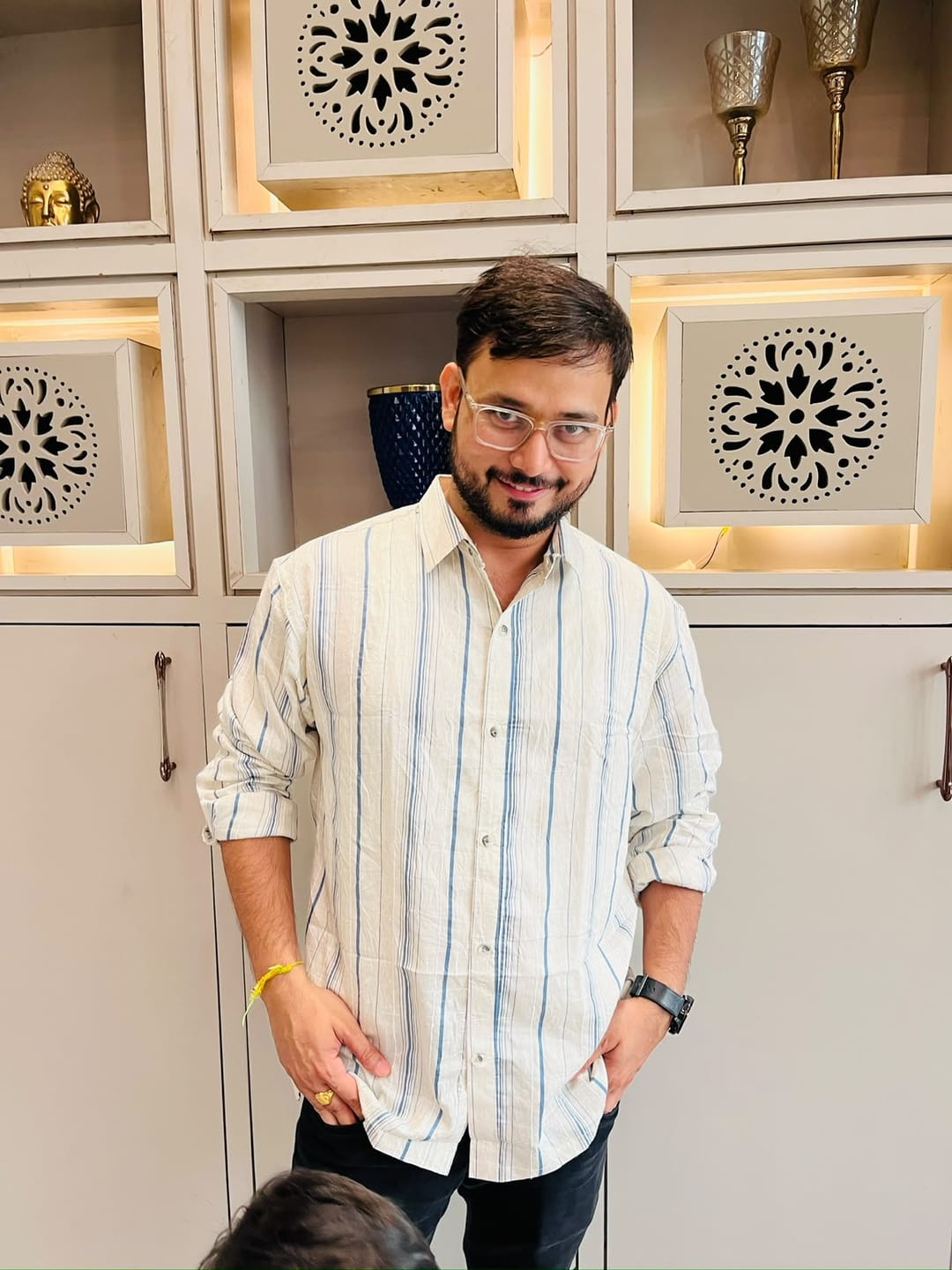 Customer photo review of Men’s Regular Fit Polycotton Shirt with Blue Stripe