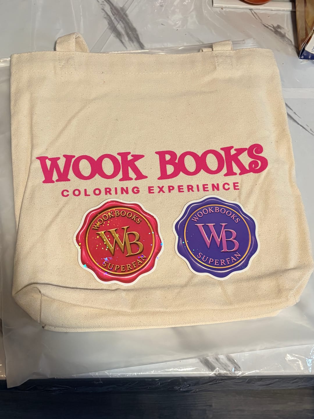 Customer photo review of Wook Books Coloring Experience Canvas Tote