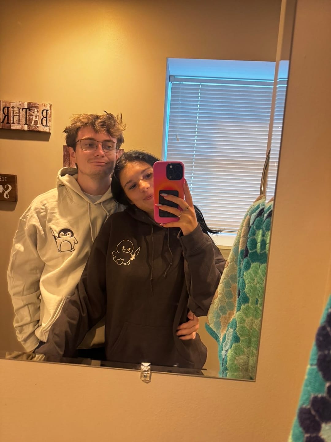 Customer photo review of Custom Embroidered Duck and Penguin with Knife Matching Hoodies for Couples