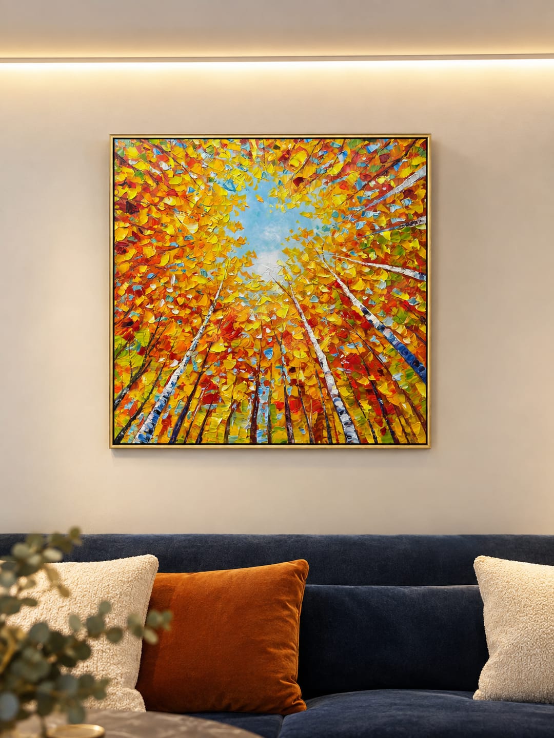Customer photo review of "Canopy of Light" – Impressionist Birch Forest Upward View Textured Oil Painting