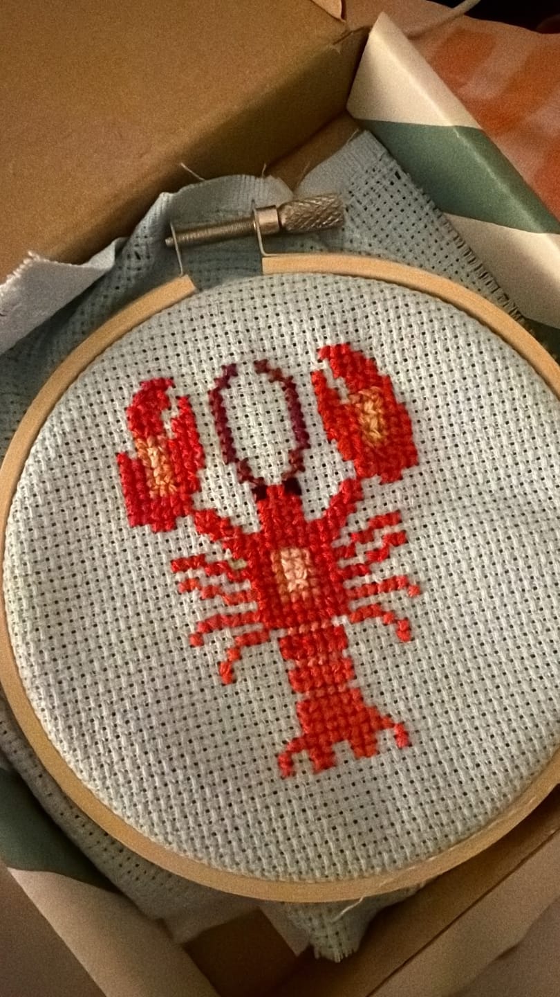 Customer photo review of Lobster Cross Stitch Kit