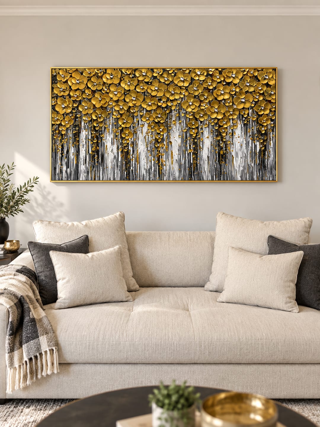 Customer photo review of “Golden Bloom Cascade” – Luxury Floral Impasto Oil Painting