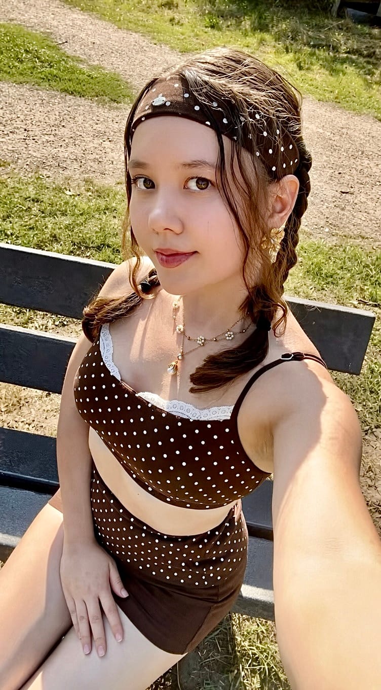 Customer photo review of Whimsy Doll Cotton Polka Active Bralette(Brown)