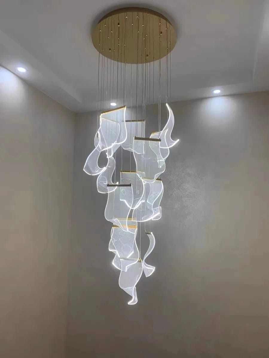 Customer photo review of Empress Gold Chandelier for Stairwell, Acrylic Panes, 225 cm