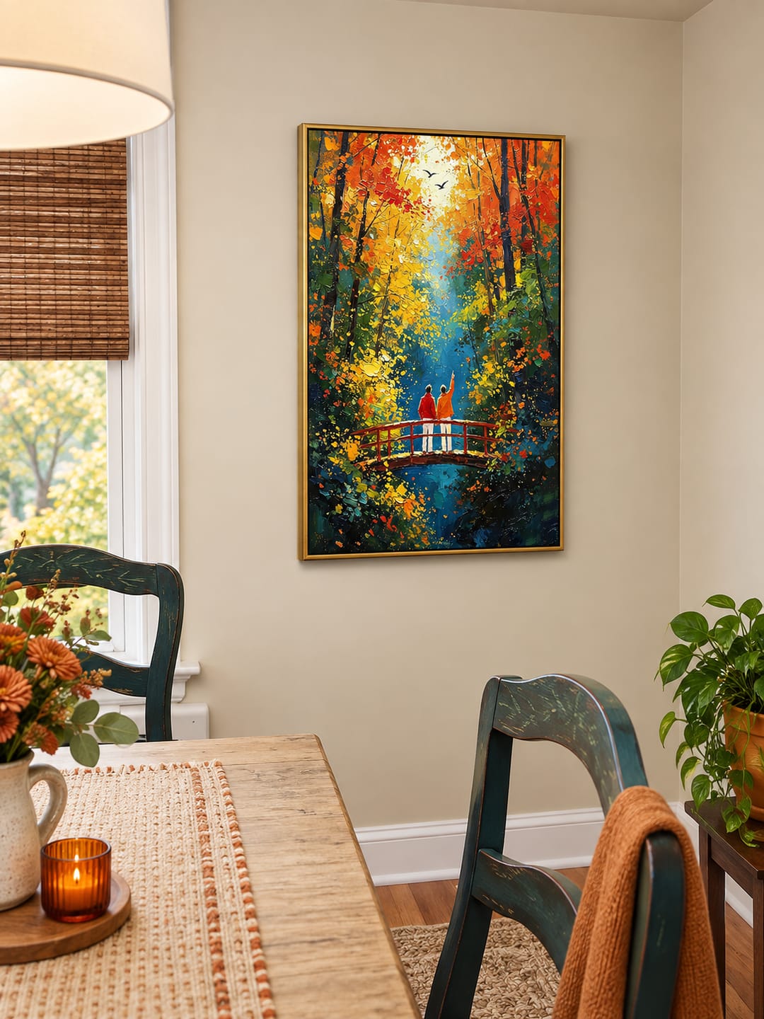 Customer photo review of "Golden Journey" – Impressionist Autumn Forest Footbridge Textured Oil Painting