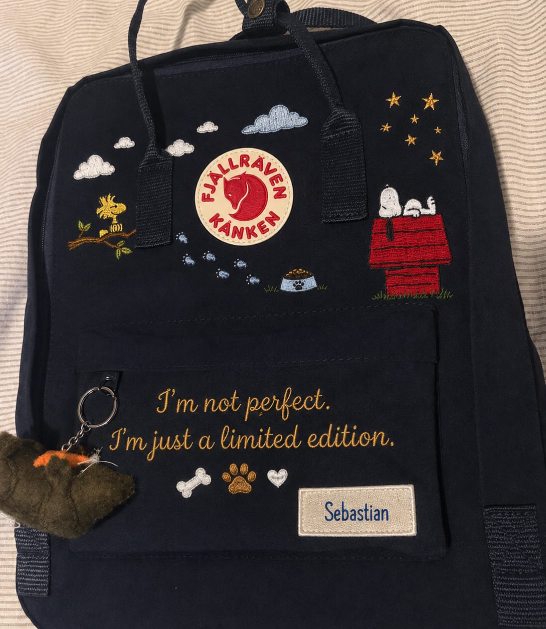 Customer photo review of Snoopy – Halloween Fjallraven Kanken Hand-Embroidered Backpack