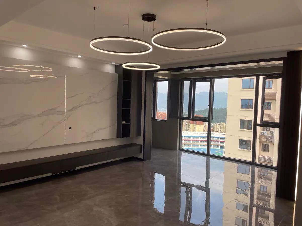 Customer photo review of White Chandelier for Bedroom, Staggered Rings, 60 cm Wide