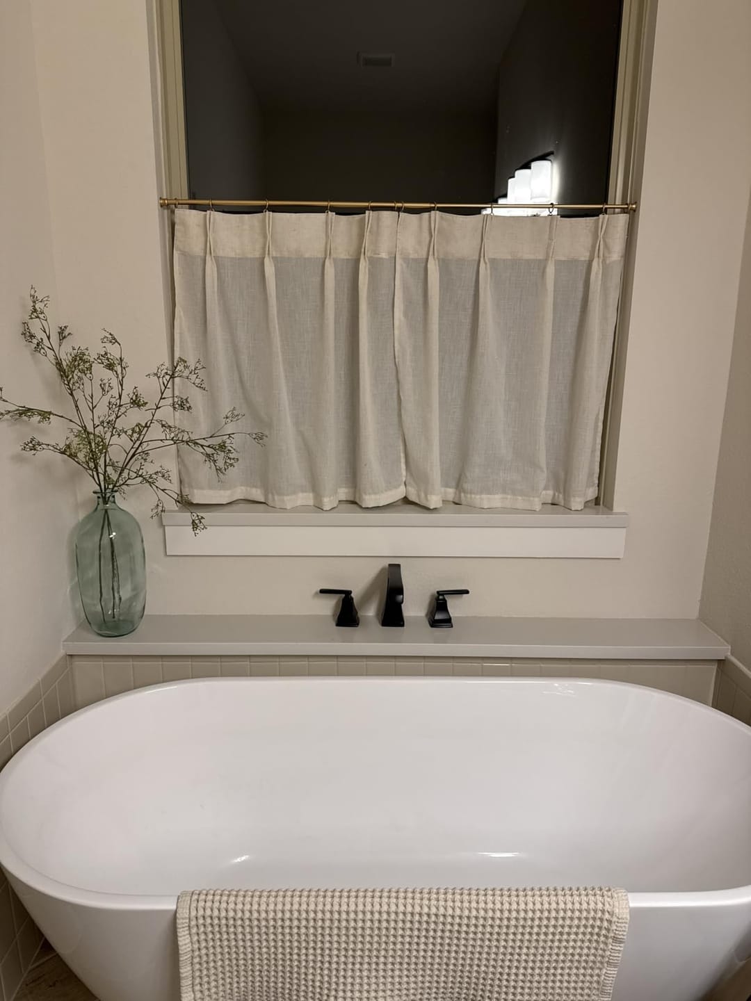 Customer photo review of Pinch Pleated Linen Tier Curtains (2 Panels)