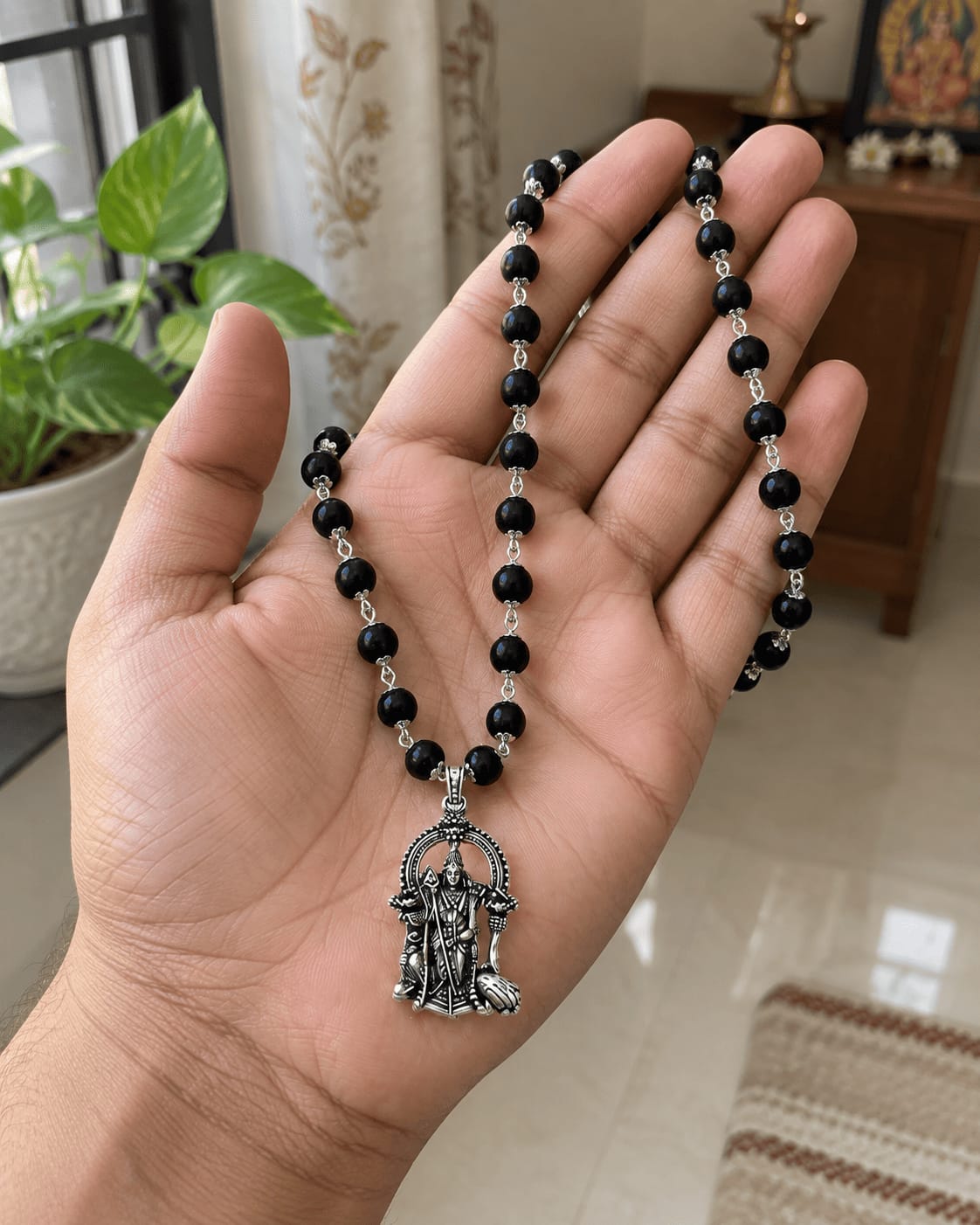 Customer photo review of Original Karungali Mala with Silver Plated Lord Murugan Pendant
