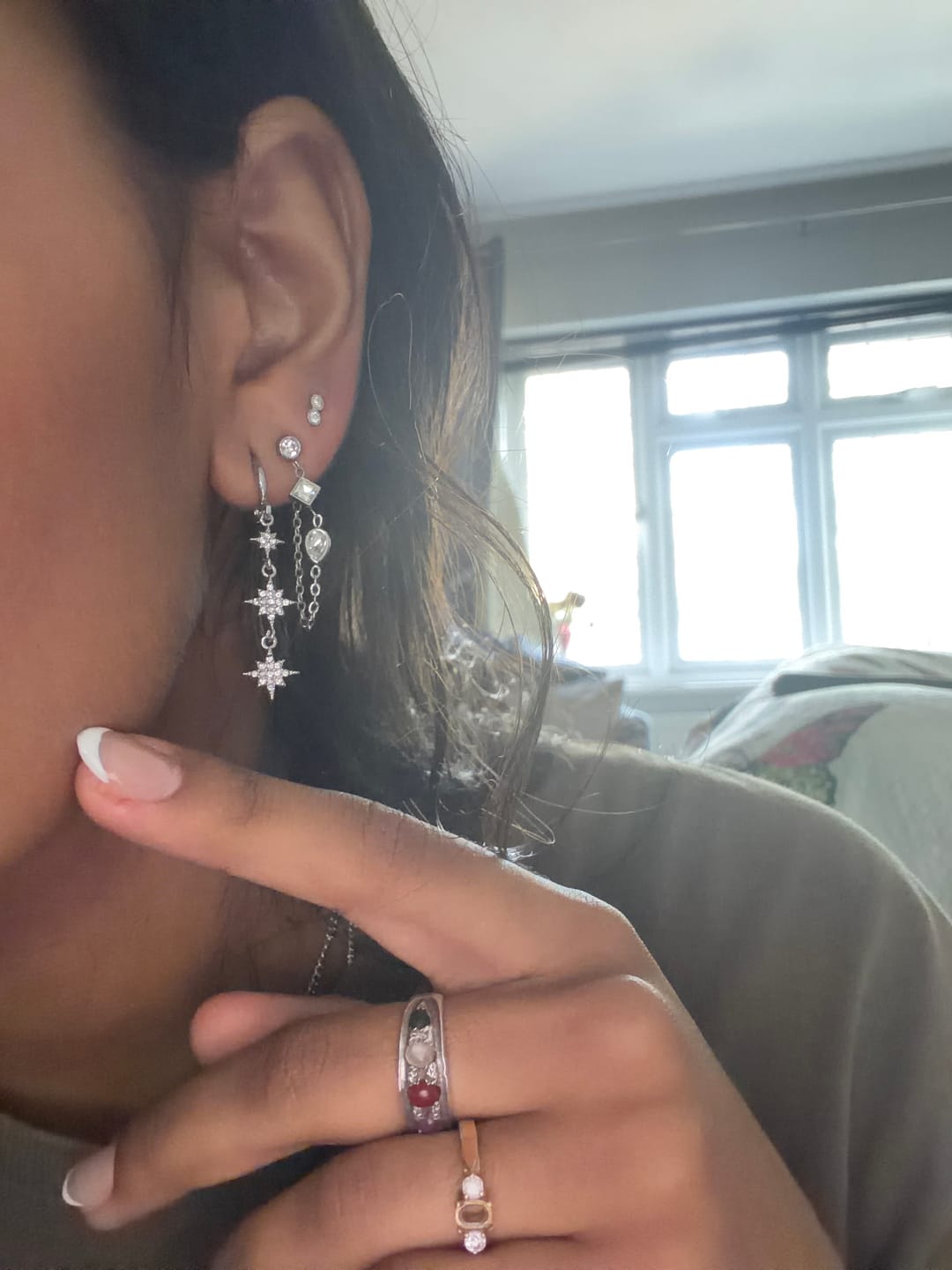 Customer photo review of Emma Silver Crystal Droplet Chain Stud Earrings