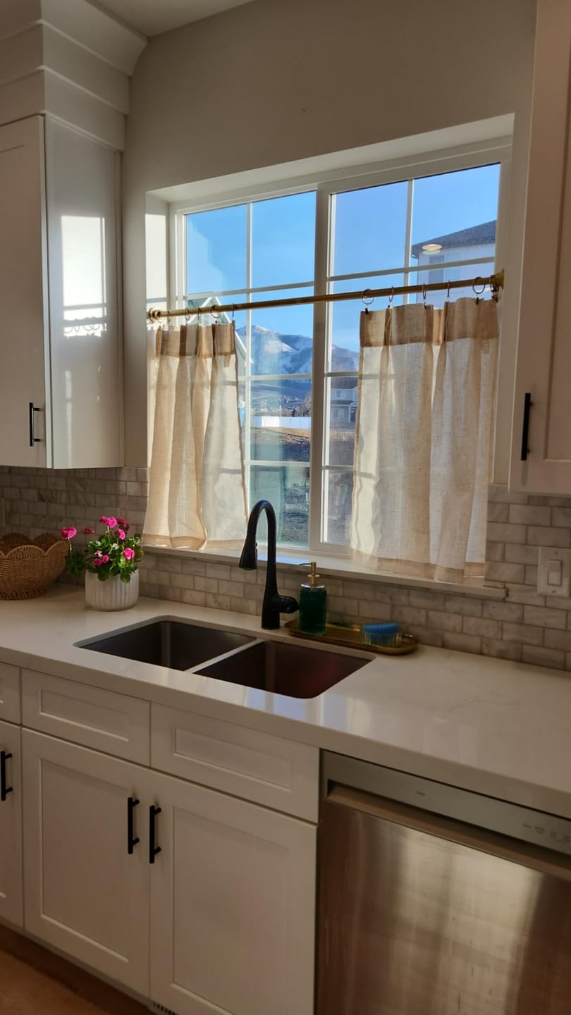 Customer photo review of Pinch Pleated Linen Tier Curtains (2 Panels)