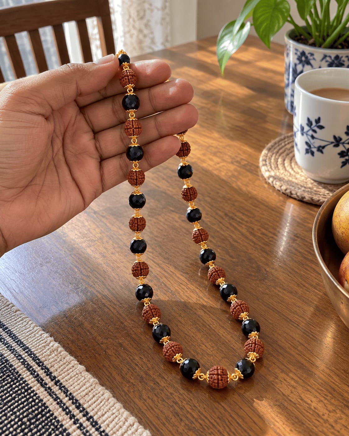 Customer photo review of Gold Plated Karungali & Rudraksha Premium Mala