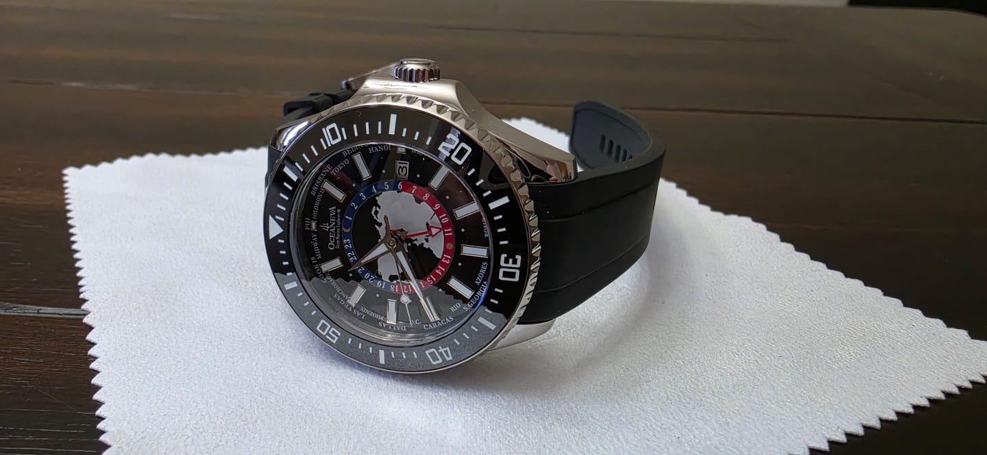 Customer photo review of Oceaneva WorldTime 6000m Automatic Grade 5 Titanium GMT Watch Black