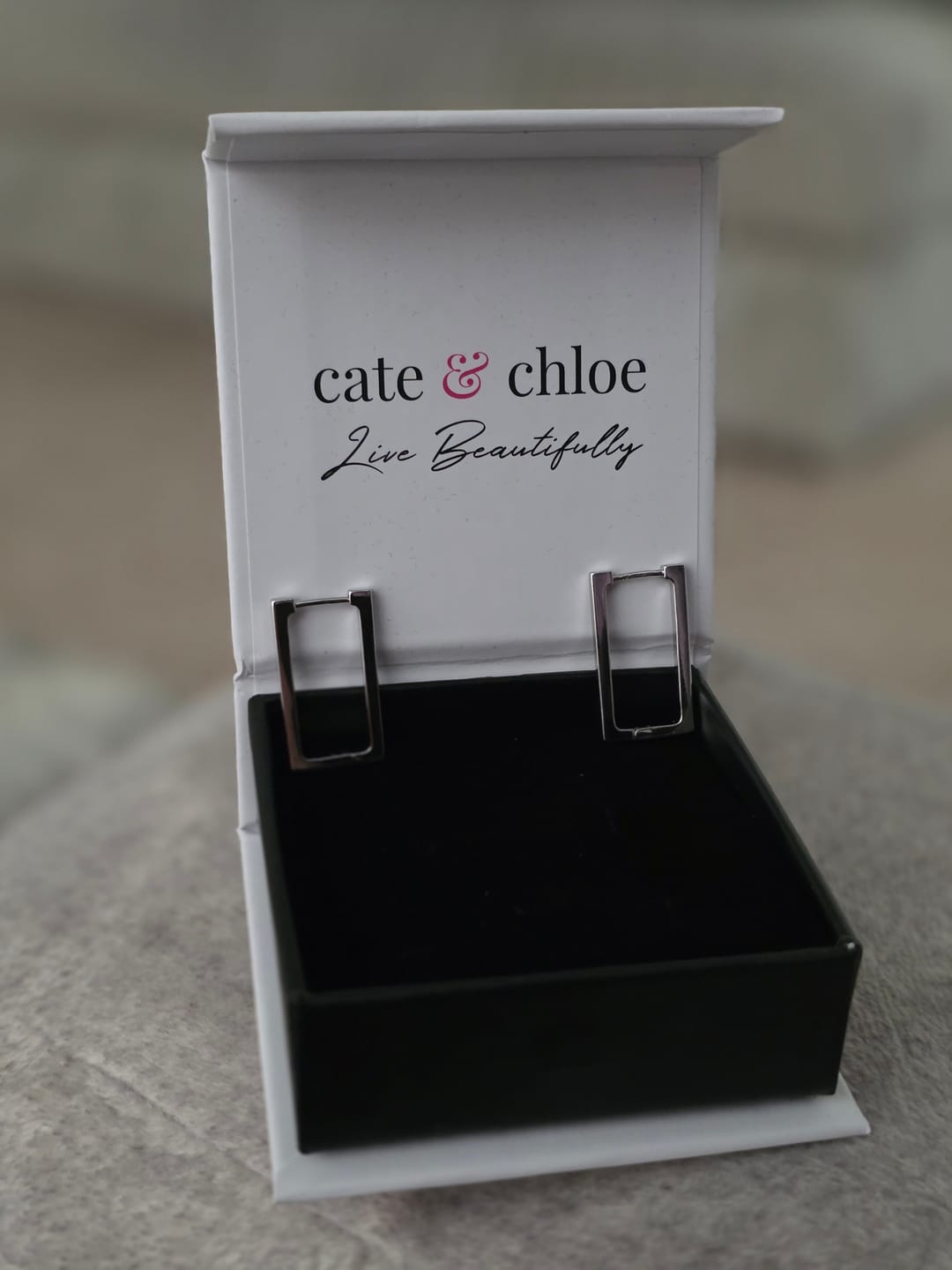 Customer photo review of Annalise 18k White Gold Plated 24mm Silver Square  Hoop Earrings