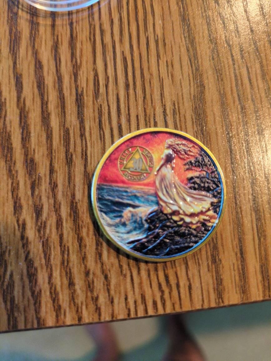 Customer photo review of Personalized Powerful Woman Sobriety Coin – Personalize Any Day, Month or Year