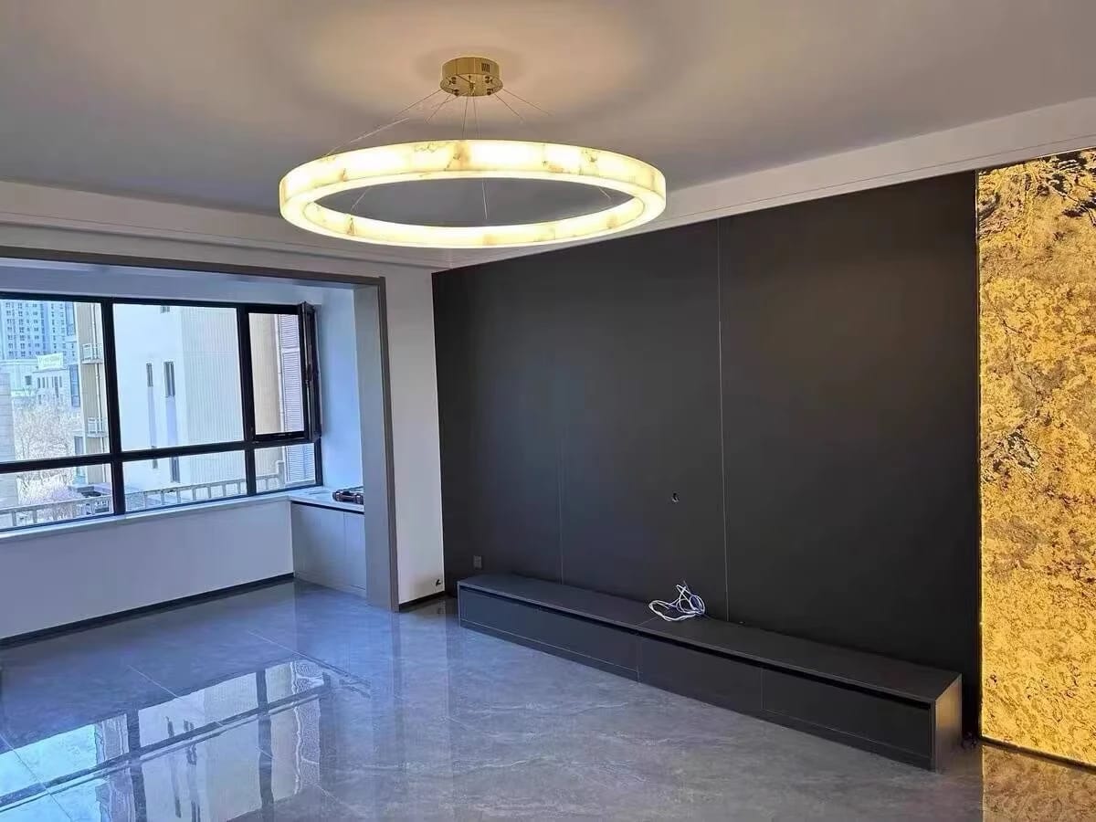 Customer photo review of Round Alabaster Chandelier for Dining Table, Gold Hardware, 50 cm