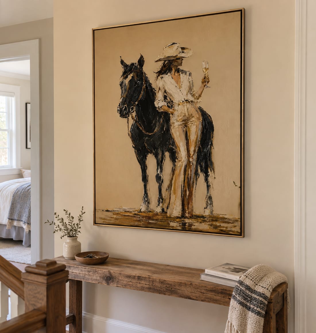 Customer photo review of Champagne Cowgirl-Black Horse Western Painting