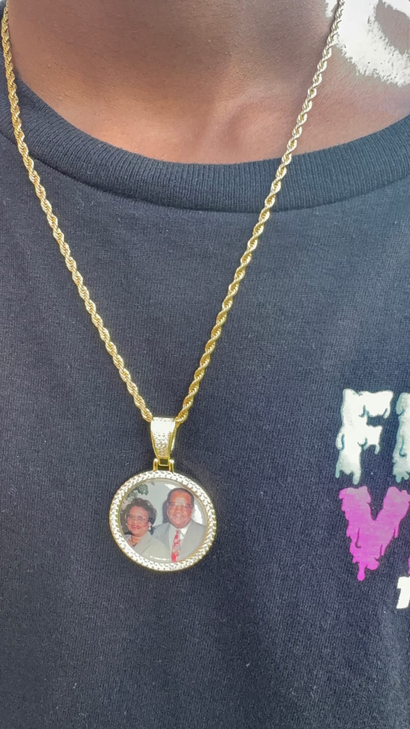 Customer photo review of Custom Diamond Studded Angel Wing Photo Necklace