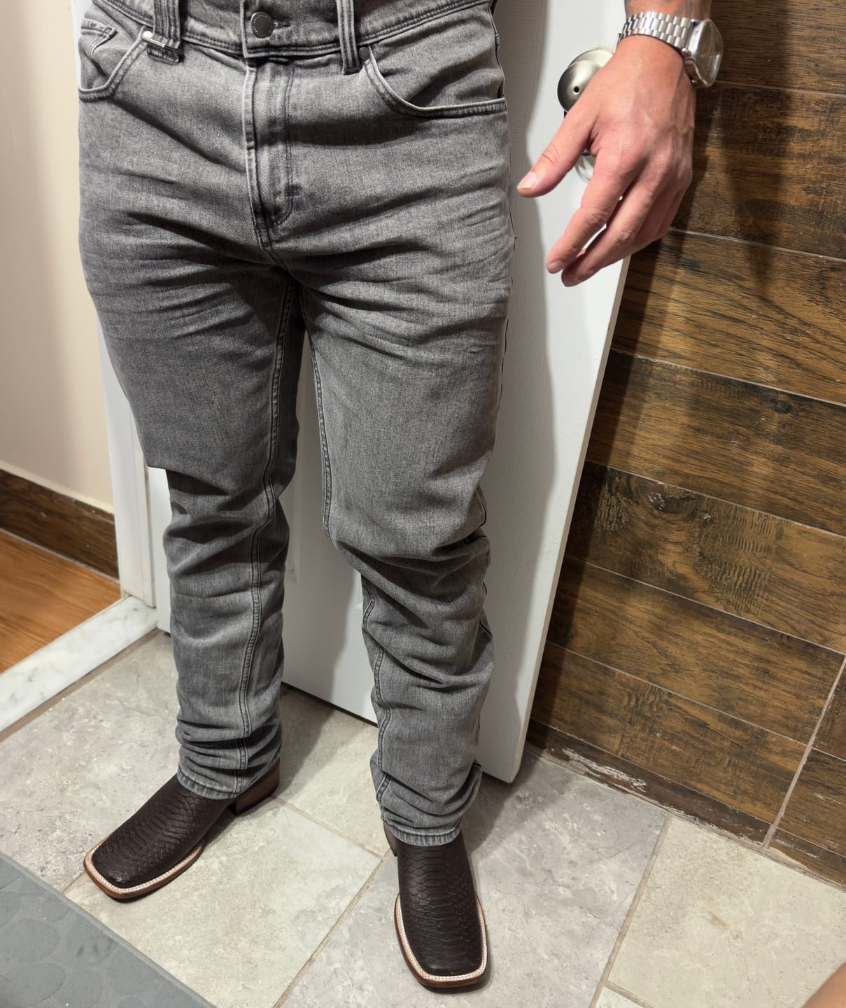 Customer photo review of Matte Brown Python Leather Boots - Square Toe