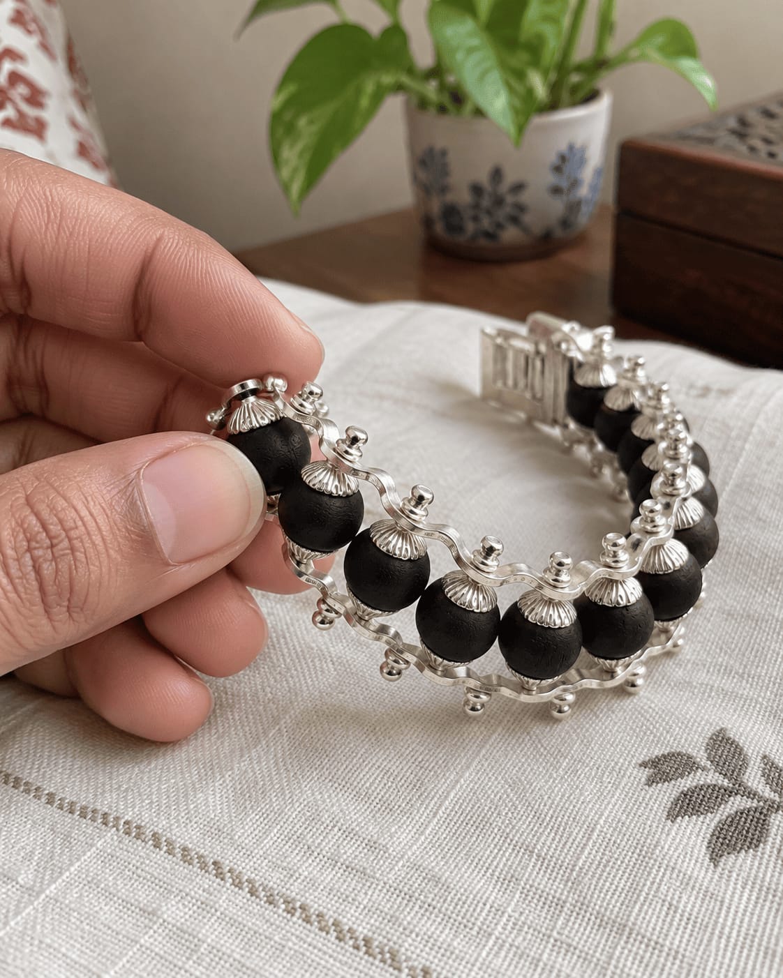 Customer photo review of Silver-Plated Karungali Bracelet