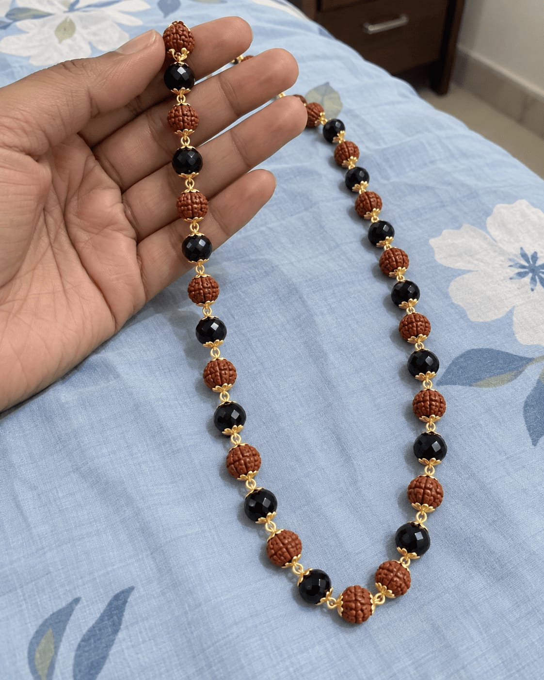 Customer photo review of Gold Plated Karungali & Rudraksha Premium Mala