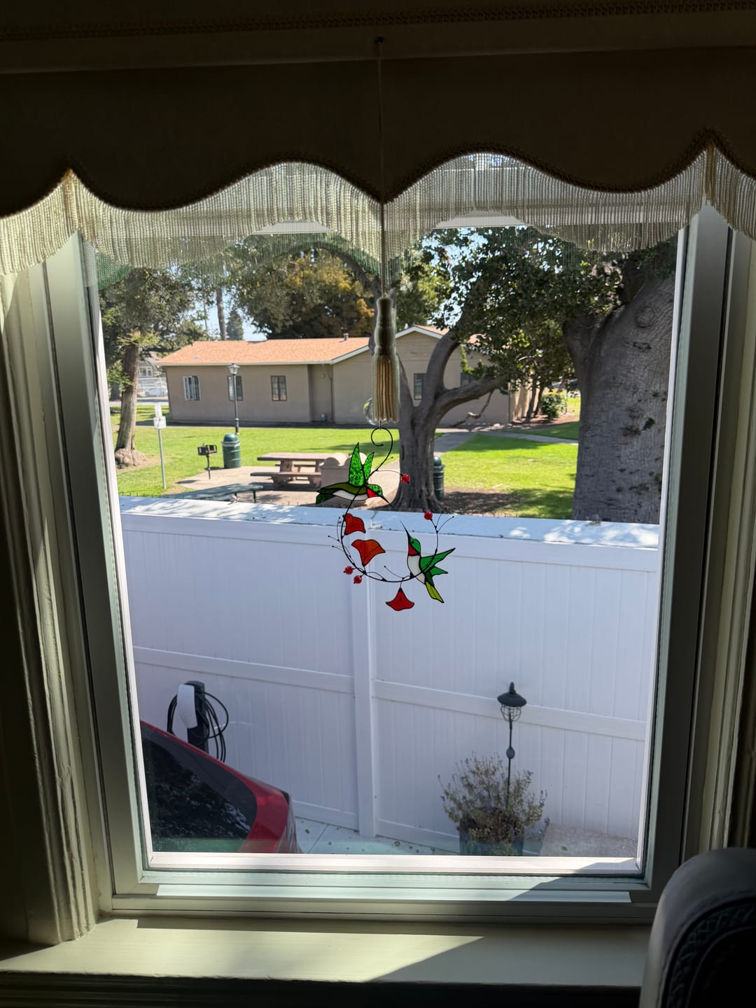 Customer photo review of Hummingbirds with Flowers Stained Glass Suncatcher