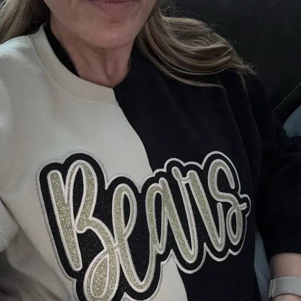 Customer photo review of Custom Glitter Team Mascot Two Tone Embroidered Sweatshirt For Game Day | Gifts for Sports Mom