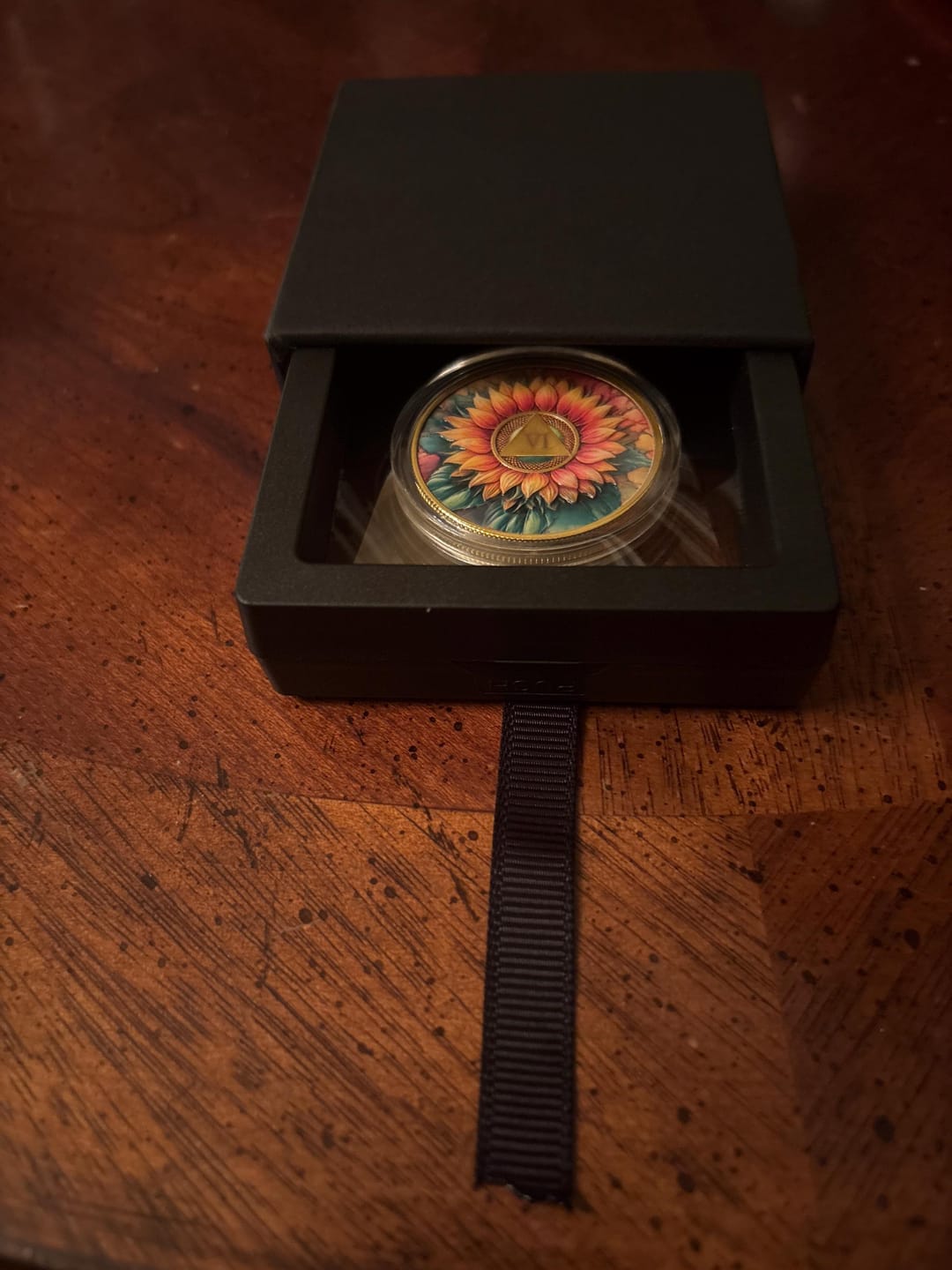 Customer photo review of Personalized Sunflower Serenity Prayer Sobriety Coin – Personalize Any Day, Month or Year
