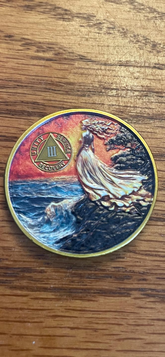 Customer photo review of Personalized Powerful Woman Sobriety Coin – Personalize Any Day, Month or Year