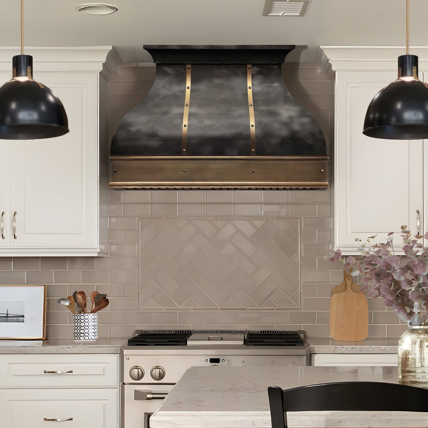 Customer photo review of CKH Zinc Kitchen Vent Hood with Rivet Accents CKH-Z13