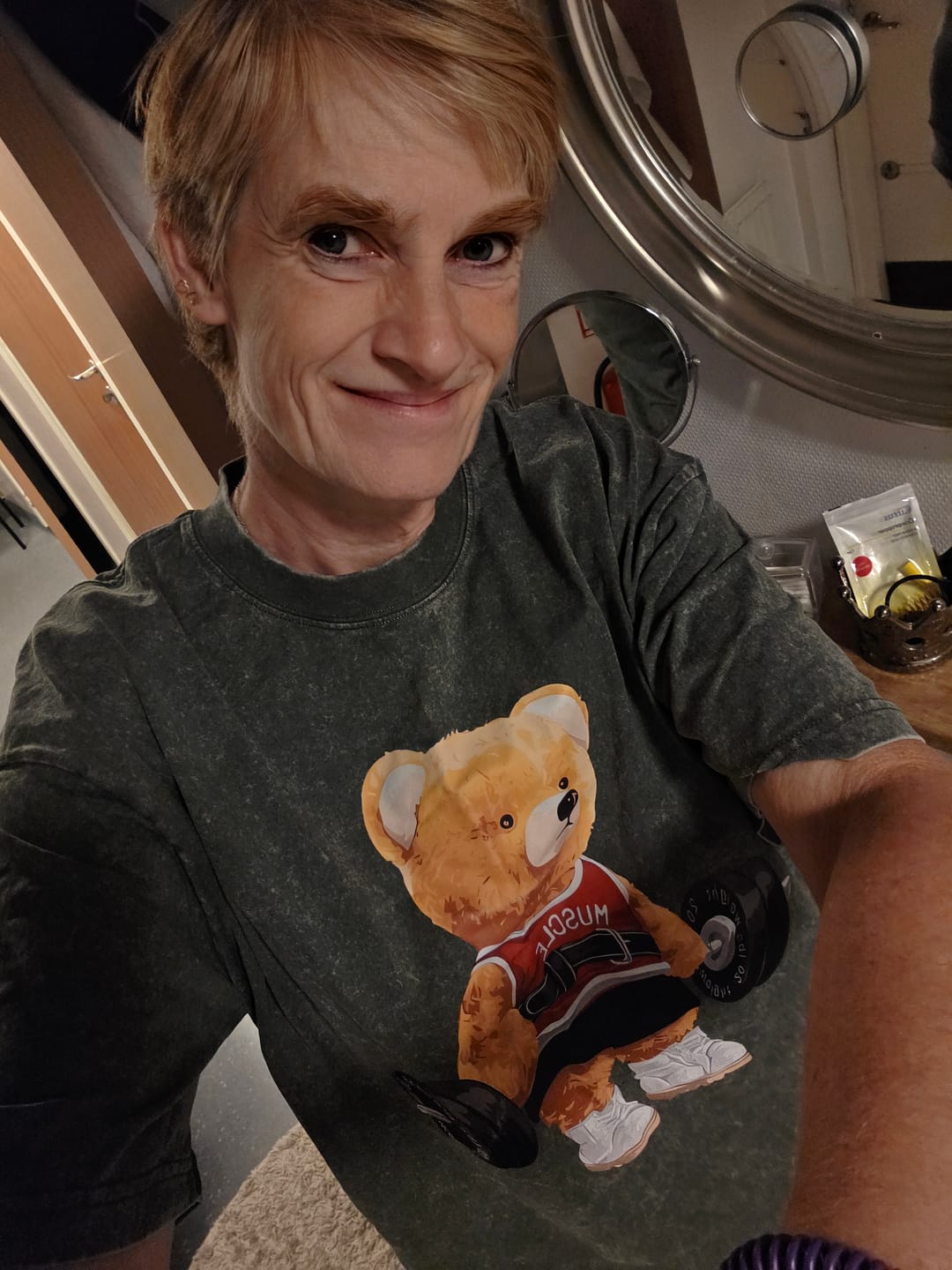 Customer photo review of Exercise Bear Washed Gym T-Shirt