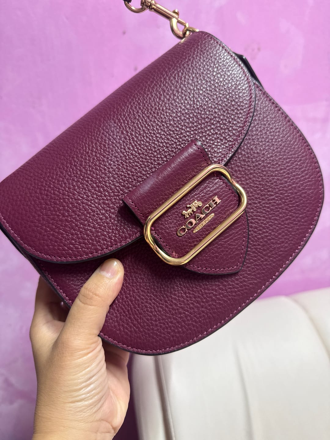 Customer photo review of ( AS IS ) Coach Morgan CE566 Saddle Bag In Black Cherry Multi