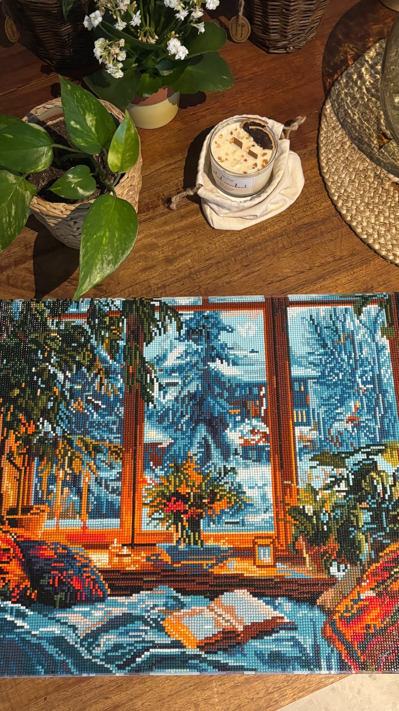 Customer photo review of Broderie Diamant - Soirée d'Hiver Douillette 40x50cm toile tendue sur châssis
