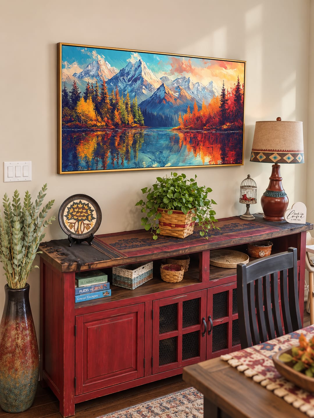 Customer photo review of "Scorching Mountains" – Panoramic Alpine Mountain Lake Impressionist Textured Oil Painting