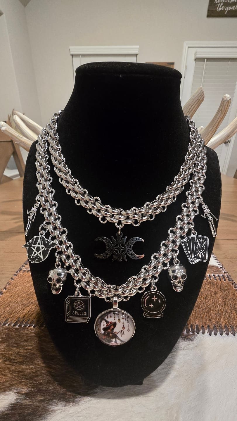 Customer photo review of Design Your Own Custom Charm Necklace- Add 1 — 20 + Charms- 18 Karat Plated Gold- Stainless Steel- Mixed Metal- In 16”- 18”- 21” lengths or choose a Custom Length