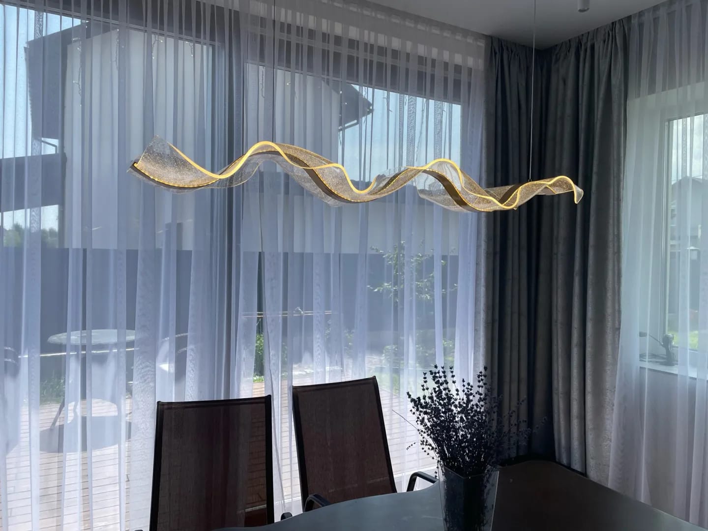 Customer photo review of Gold Chandelier for Dining Table, Undulating Acrylic, 150 cm