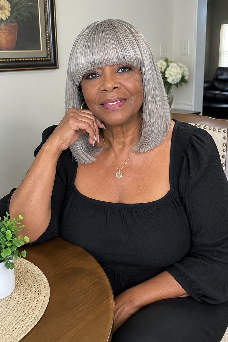 Customer photo review of Luvwin Salt And Pepper Full Machine Made Bang Wig With Small Lace