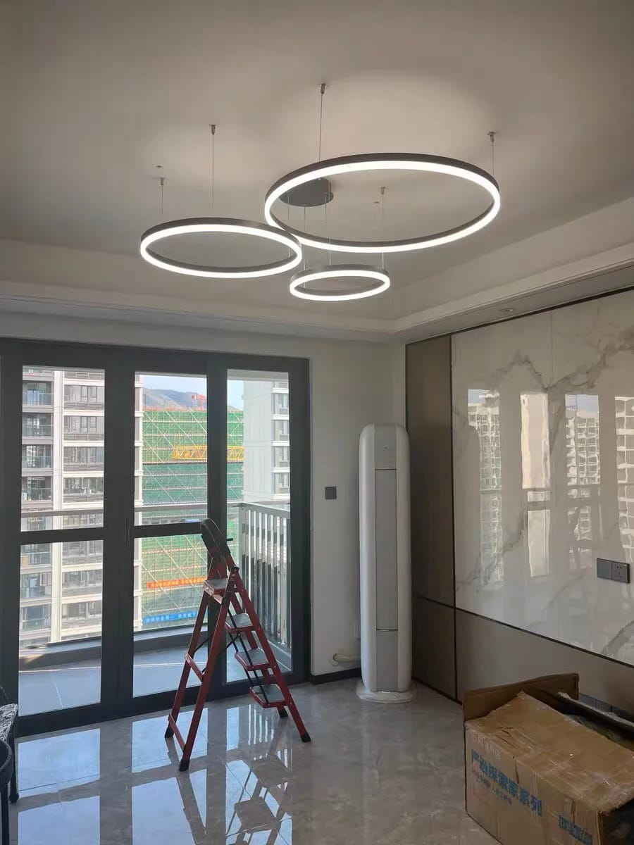 Customer photo review of White Chandelier for Bedroom, Staggered Rings, 60 cm Wide