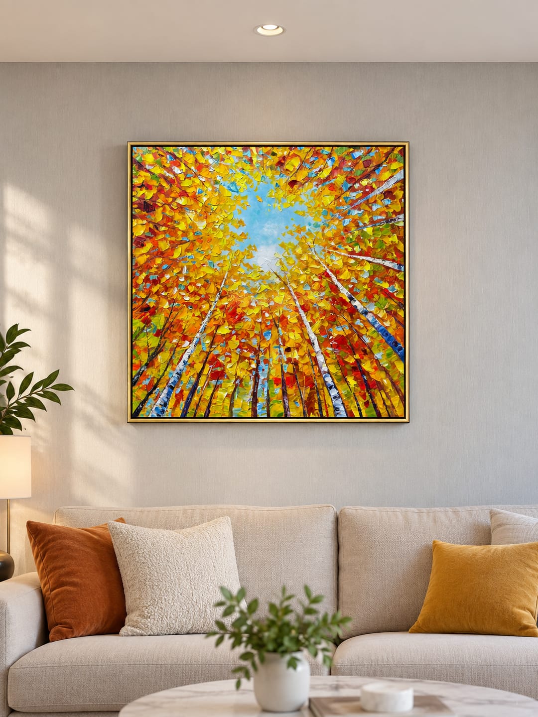 Customer photo review of "Canopy of Light" – Impressionist Birch Forest Upward View Textured Oil Painting