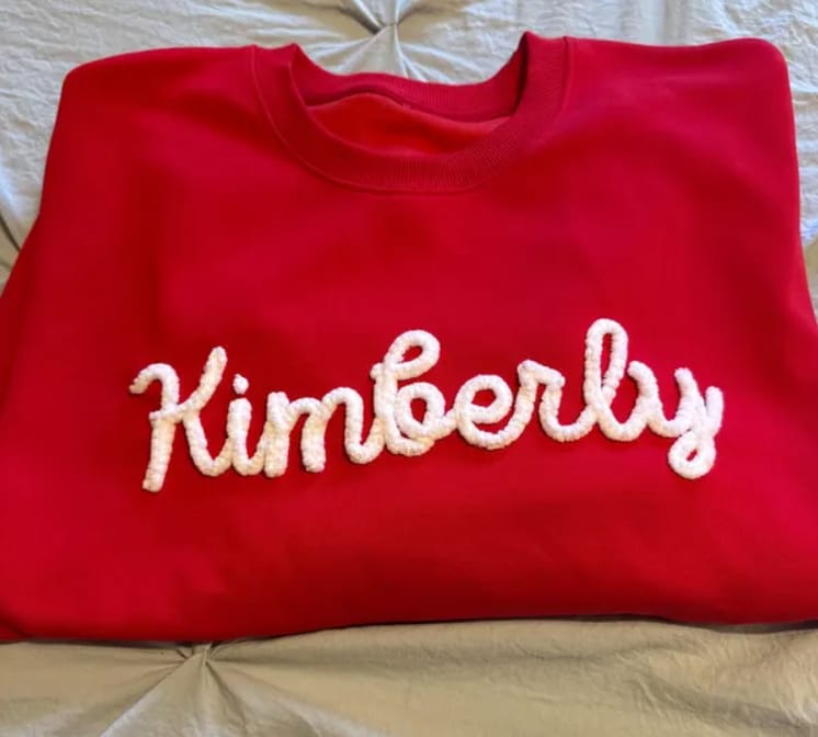 Customer photo review of Custom College Chenille Team Name Embroidered Sweatshirt | Gifts for Sports Mom