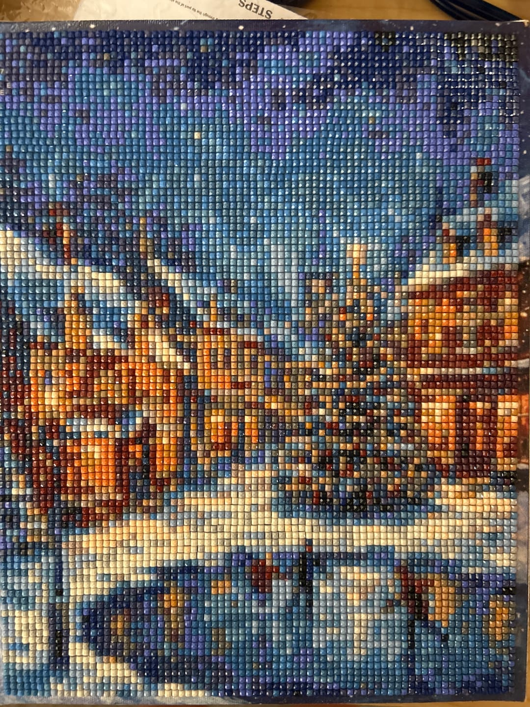 Customer photo review of Christmas Village Snow Night (Diamond Painting)