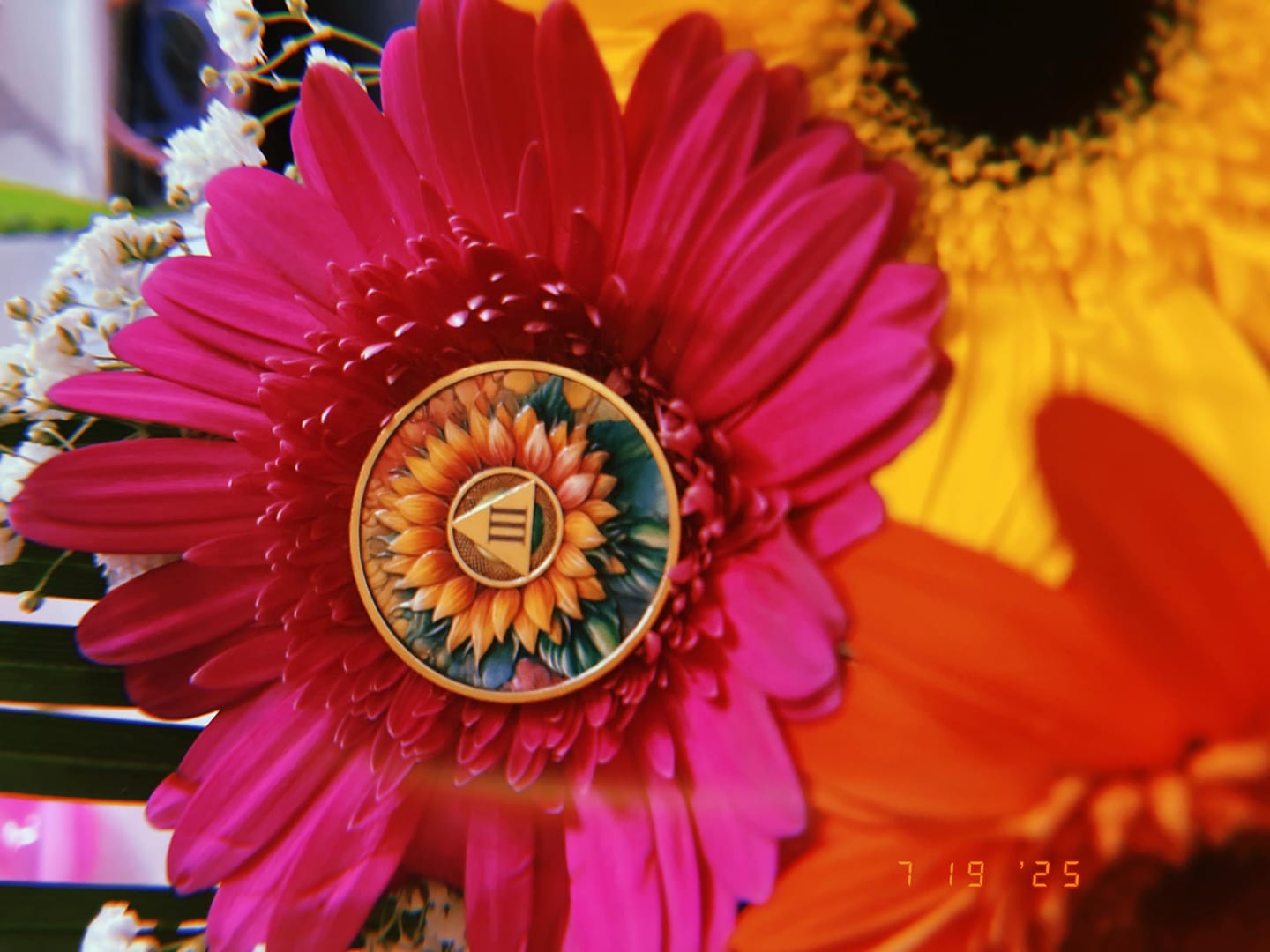 Customer photo review of Personalized Sunflower Serenity Prayer Sobriety Coin – Personalize Any Day, Month or Year