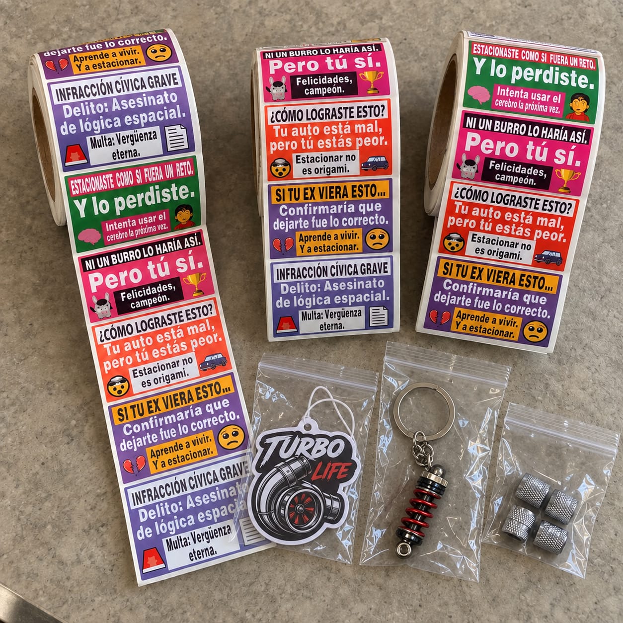 Customer photo review of 150 Pegatinas Divertidas para Malos Estacionamientos