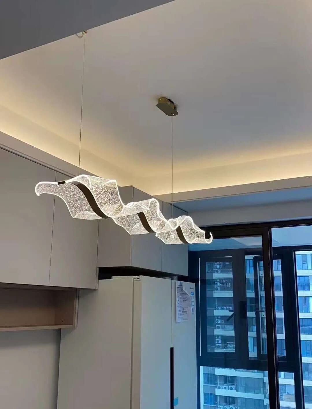 Customer photo review of Gold Chandelier for Dining Table, Undulating Acrylic, 150 cm