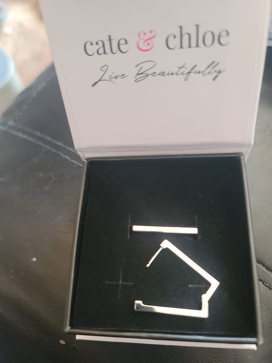 Customer photo review of Annalise 18k White Gold Plated 24mm Silver Square  Hoop Earrings