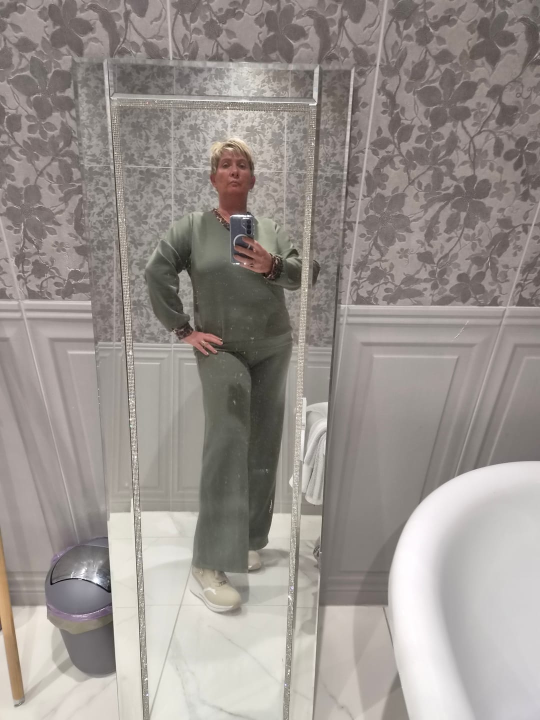 Customer photo review of Vivien Khaki Leopard Trim Tracksuit