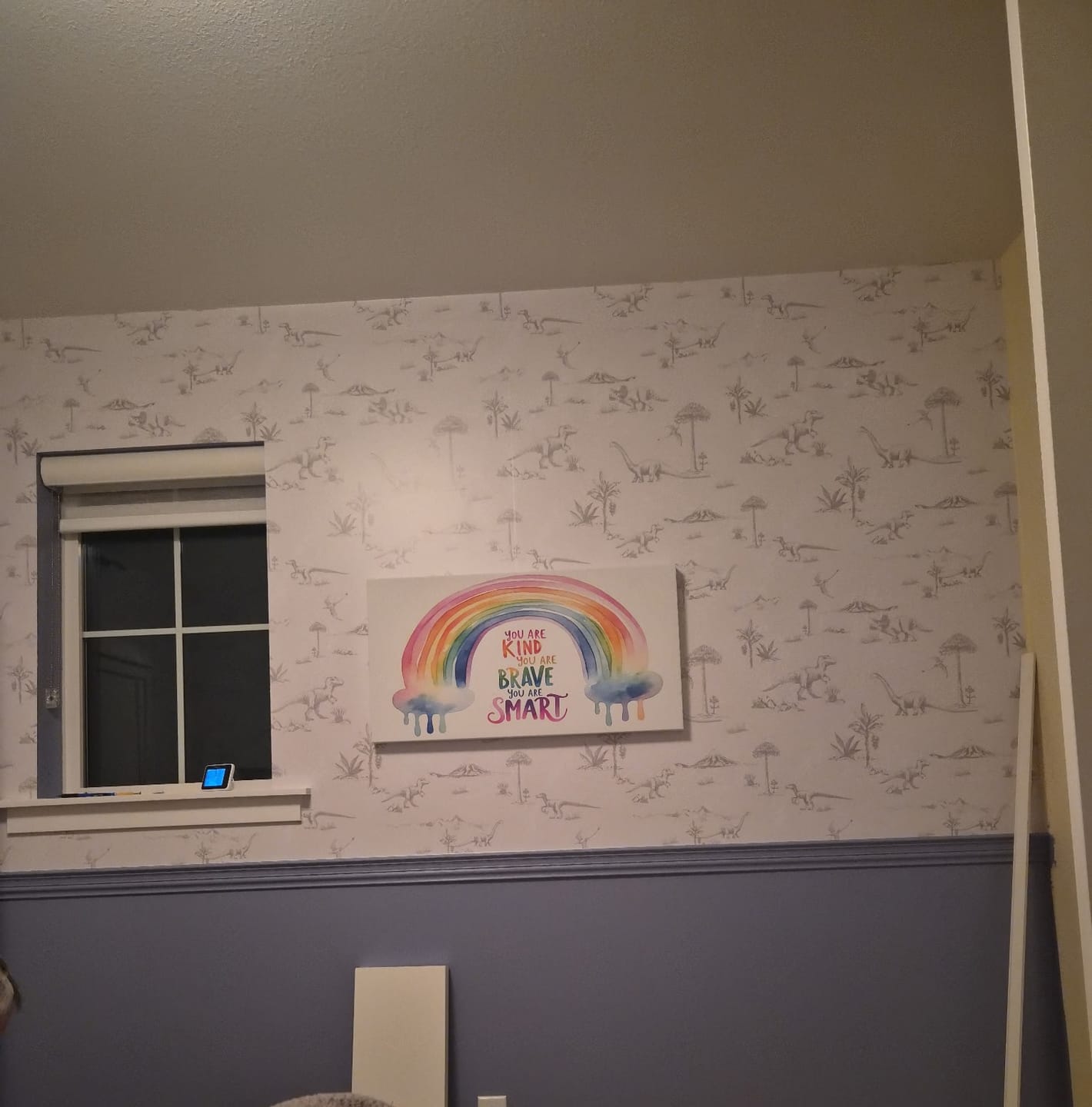 Customer photo review of Neutral Dinosaur Toile Wallpaper