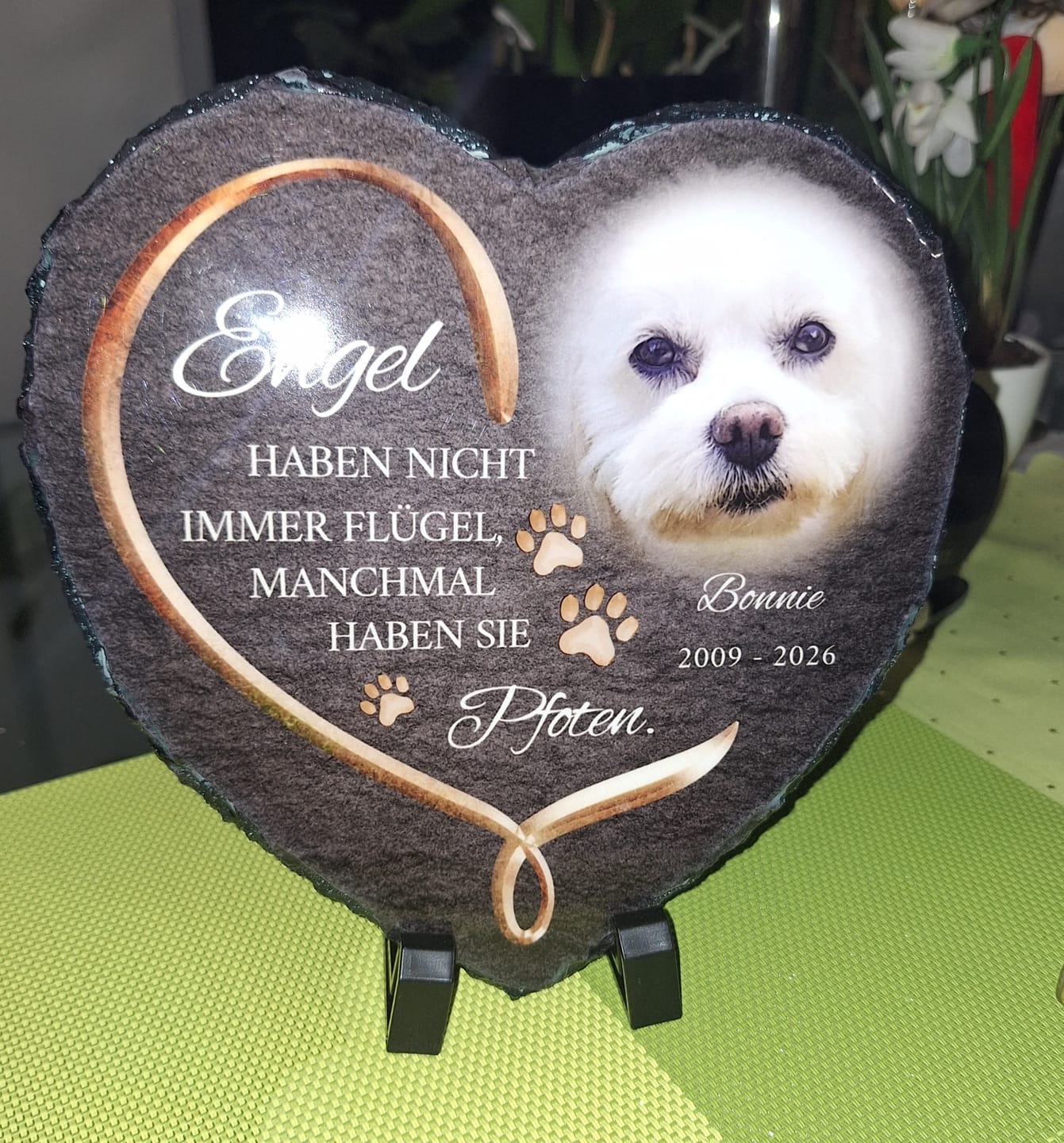 Customer photo review of Personalisiertes Schieferherz - Engel haben Pfoten
