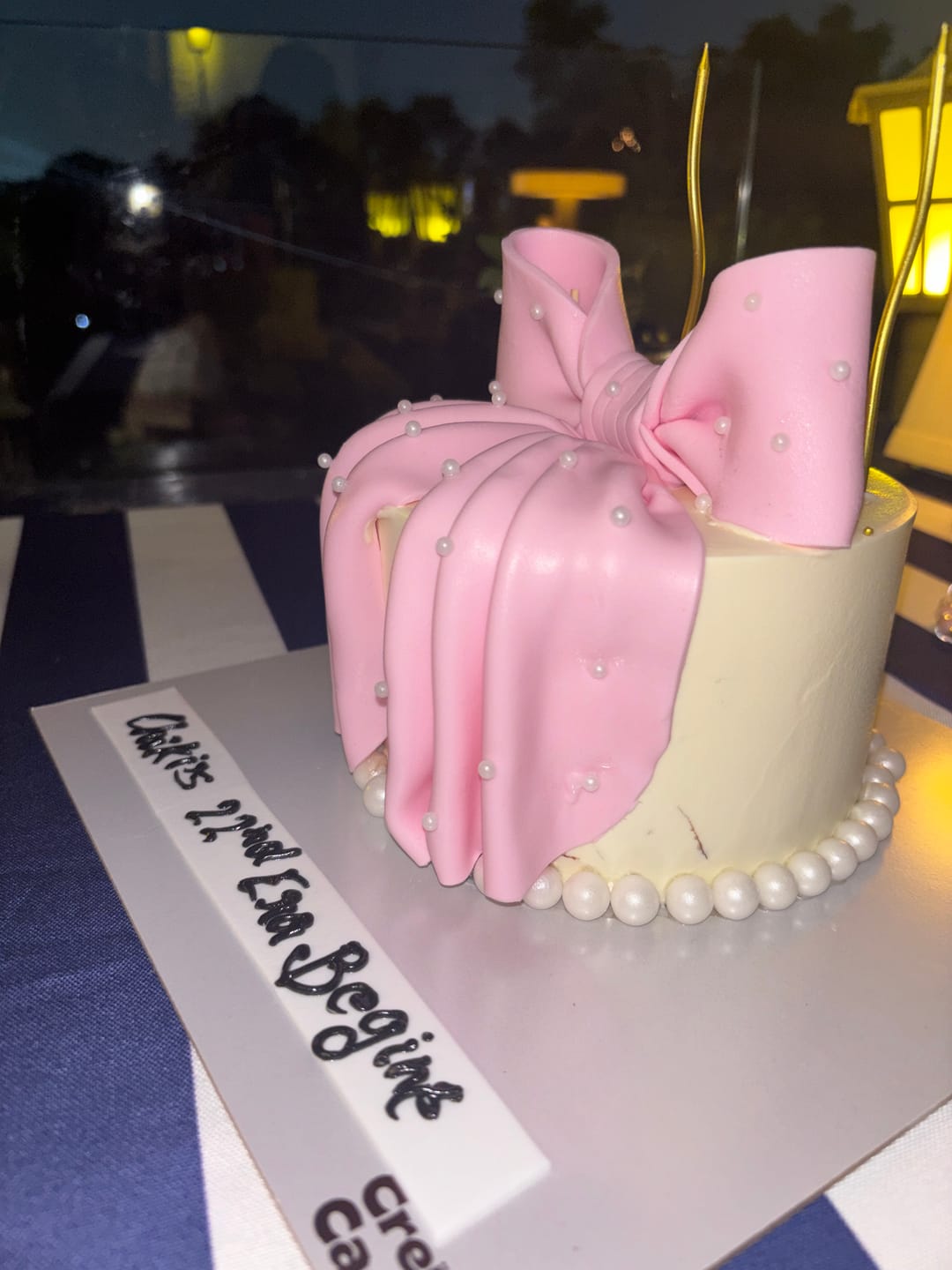 Customer photo review of Pink Bow Pearl Drape Cake