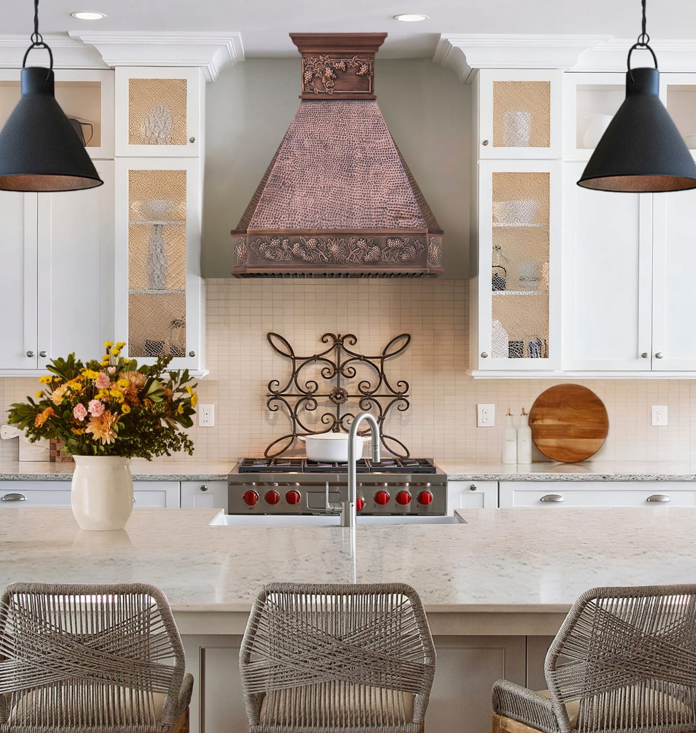 Customer photo review of CKH Copper Range Hood Handcrafted Hammered with Floral Detailing CKH-C09